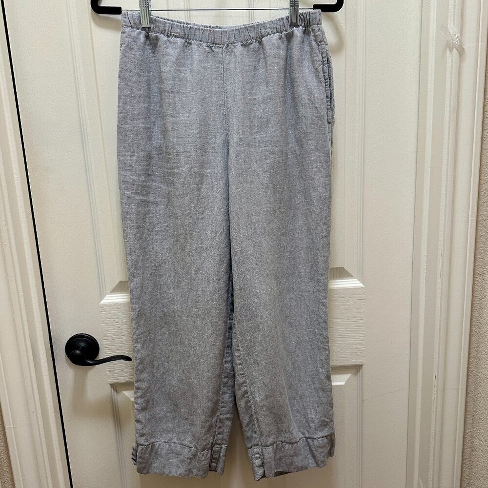 J. Jill Women's 100% Linen Pant Size S Gray Cropped Wide Legs Boho Cottagecore